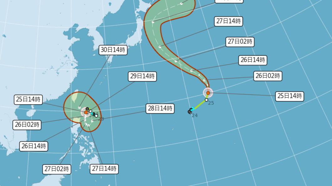 如颱風偏南方從巴士海峽通過，降雨將集中東半部和恆春半島。（圖／氣象局）