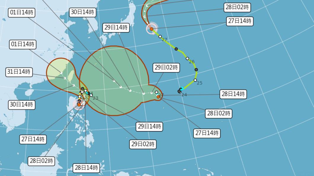 目前初估仍是朝西、偏南，通過臺灣南端的路線。（圖／氣象局）