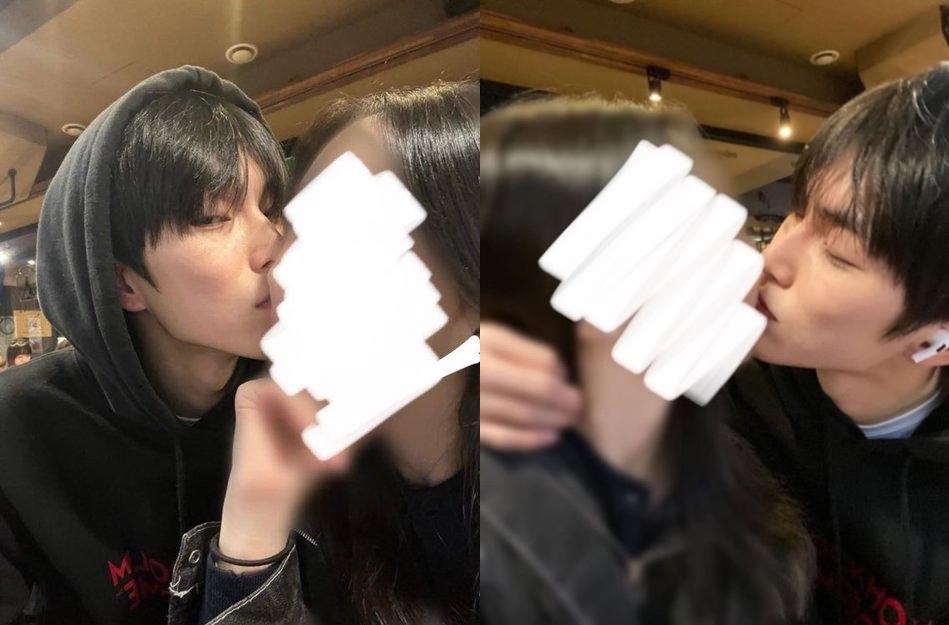 洪昇瀚與一名女性在咖啡廳熱吻。（圖／翻攝自NATE PANN）