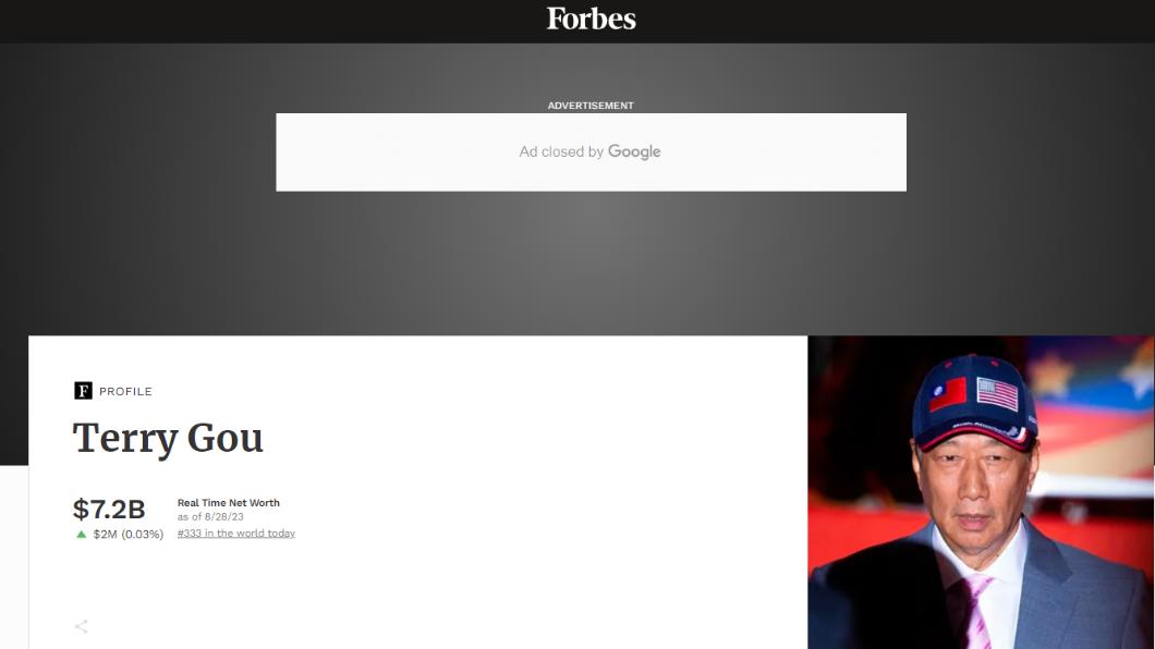《富比士》顯示郭台銘相關資料。(圖/翻攝自Forbes 官網 )