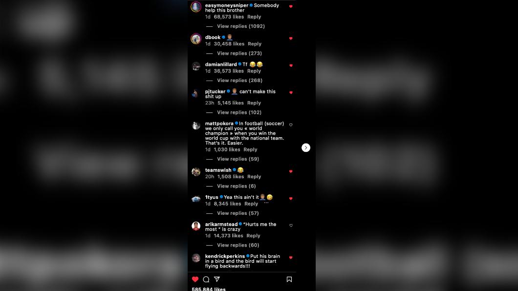 此言論一分享在Ig平台上後,引起許多NBA球員的熱議。(圖/翻攝自ESPN官方Instagram)
