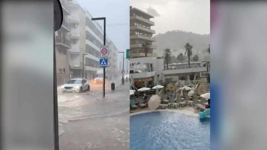 馬略卡島(Majorca)遭風暴侵襲一片狼藉。(圖/翻攝自《太陽報》)