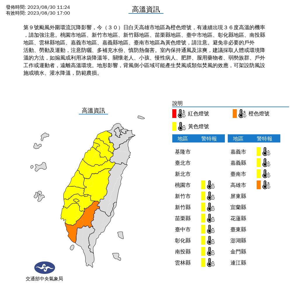 氣象局發布高溫資訊。(圖/氣象局)