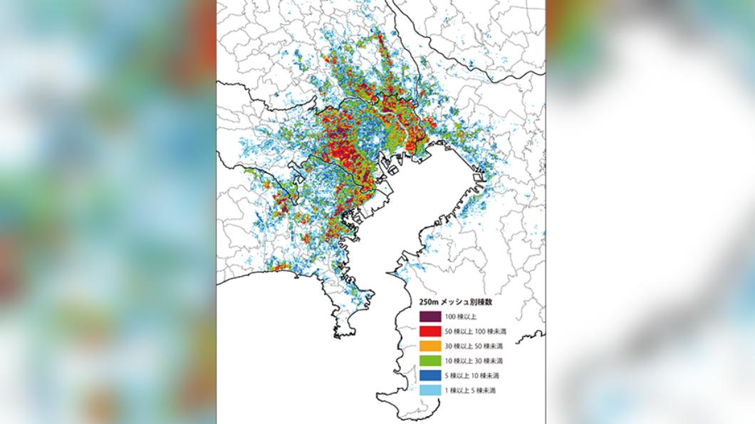 日本政府推估東京未來發生直下型地震時，房屋全毀數目的分布圖。（圖／翻攝自內閣府網站）