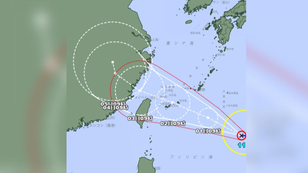 日本氣象廳南修海葵颱風路徑,3日將靠近北台灣。(圖/翻攝自日本氣象廳)
