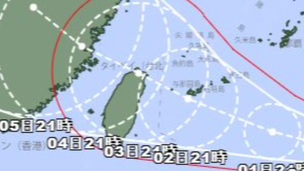 日本氣象廳預測海葵颱風「還會再南修」,颱風中心不排除從台北上空掠過。(圖/翻攝自日本氣象廳官網)
