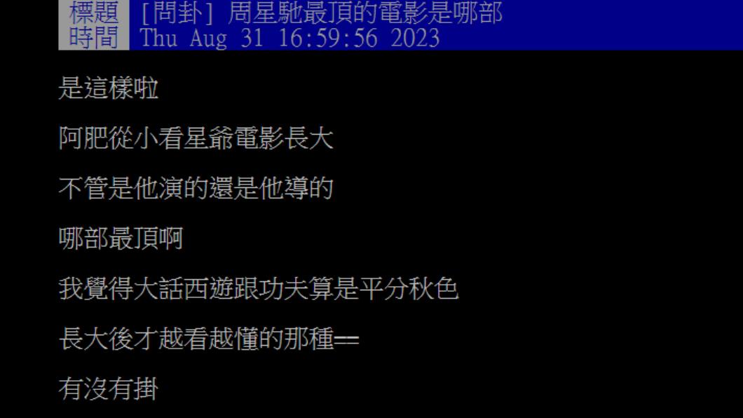 周星馳的電影相當豐富,網友好奇最頂的是哪部作品。(圖/翻攝自PTT論壇)