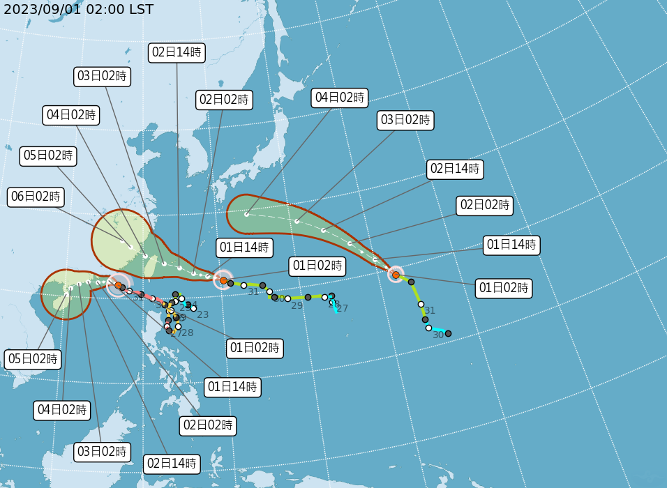 海葵路徑南修預測將直衝台灣。（圖／中央氣象局）  