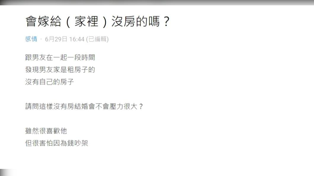 原PO發文詢問「會嫁給（家裡）沒房間的嗎？」（圖 / 翻攝自Dcard）