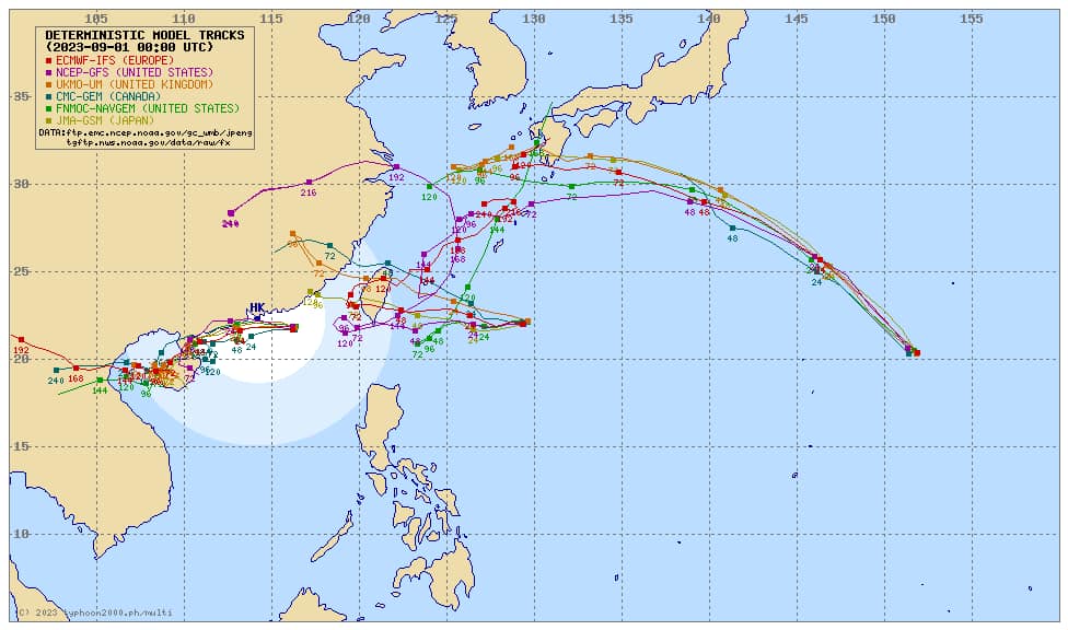 各國颱風路徑大不同,海葵恐回馬槍。(圖/翻攝自賈新興臉書)