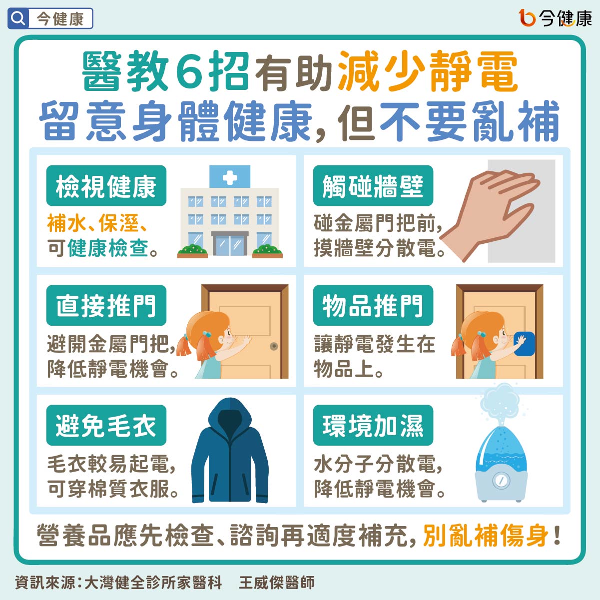 6招減少靜電。(圖/翻攝自今健康臉書)