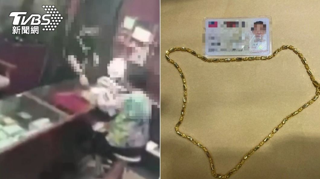 林女持掛失的信用卡買金飾失敗,竟直接搶走金項鍊。(圖/TVBS)