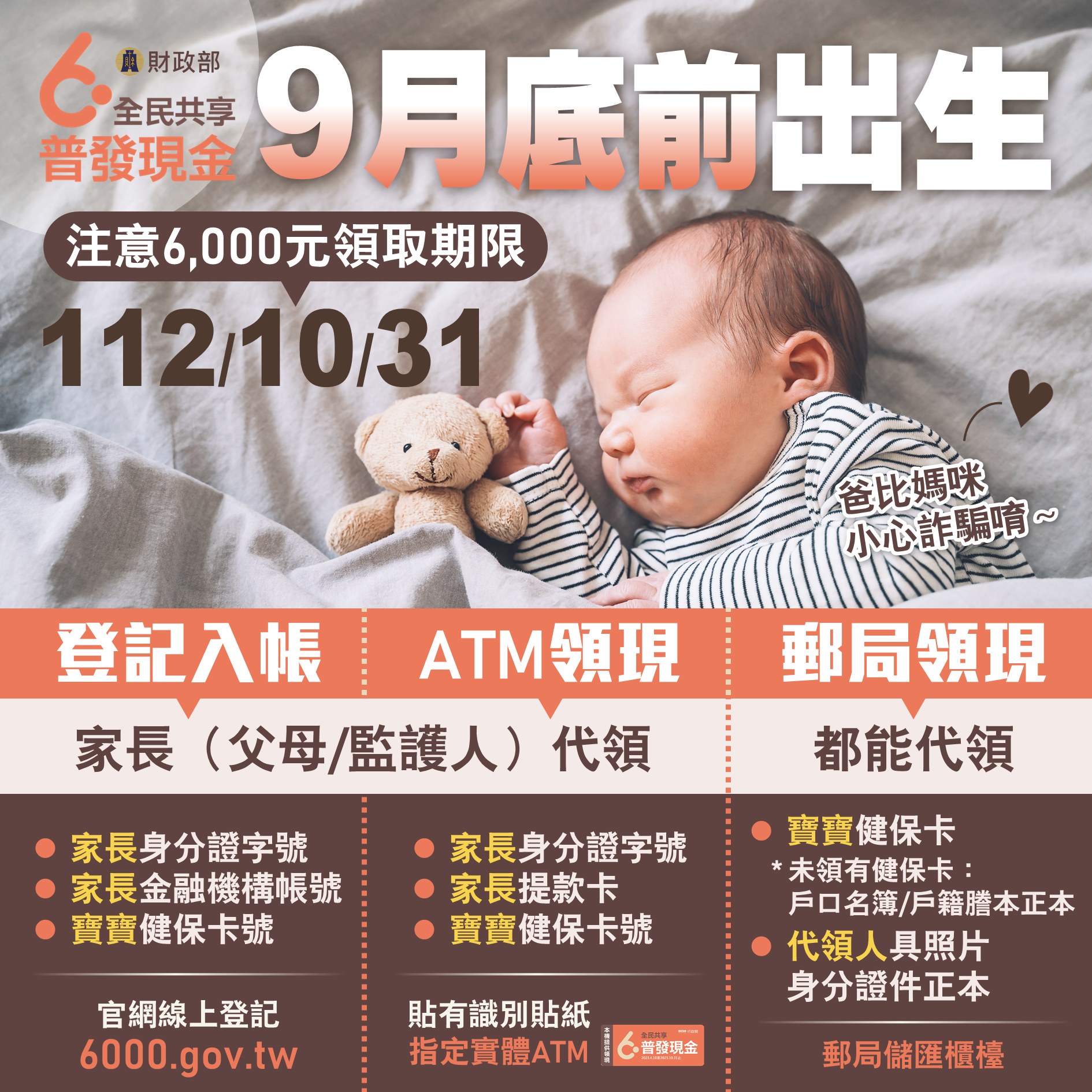 新生兒領取6000元方式一次看。(圖/財政部)