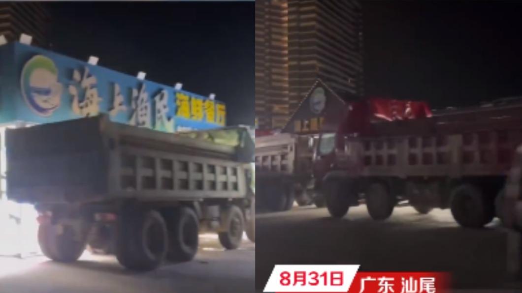 防颱奇招!陸老闆狂撒9萬 租12輛大卡車包圍海景餐廳