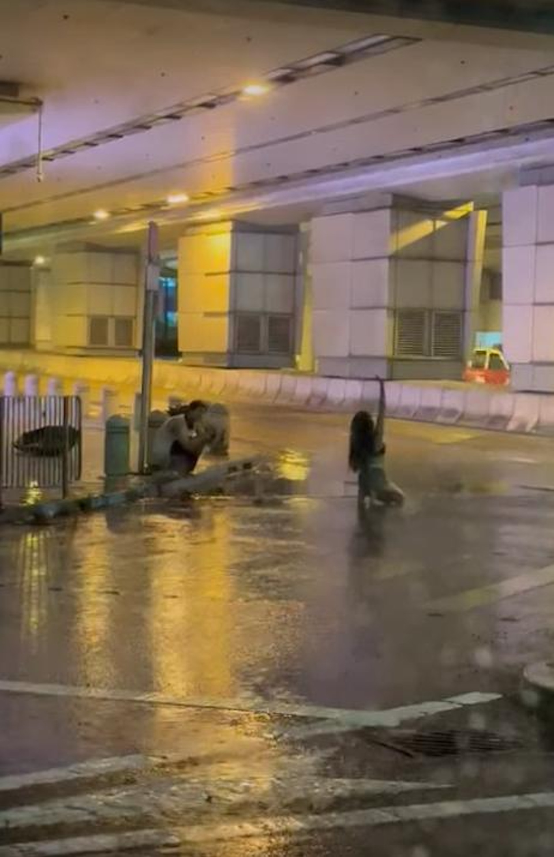 女子高舉雙手,男伴則賣力拍照。(圖/翻攝自車cam L香港群組臉書)