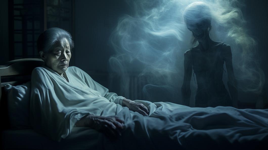 隱隱約約有個黑影，站在床前注視著那個婦人。(示意圖/AI生成)