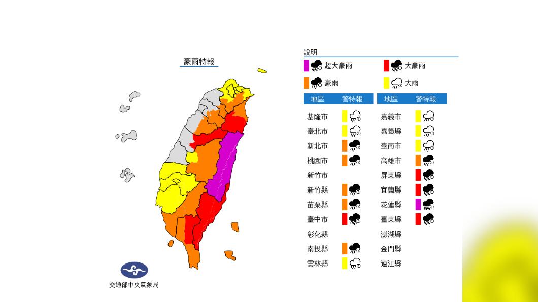 快訊/海葵登陸!花蓮當心超大豪雨 17縣市豪大雨特報