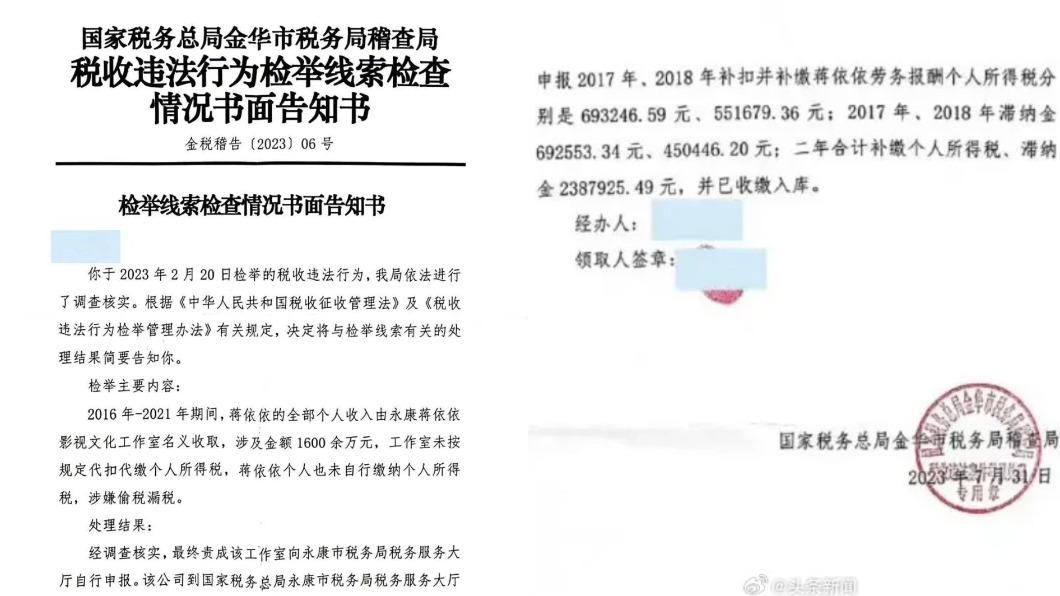 經過稽查局調查,確定蔣依依有逃稅。(圖/翻攝自蔣依依微博)