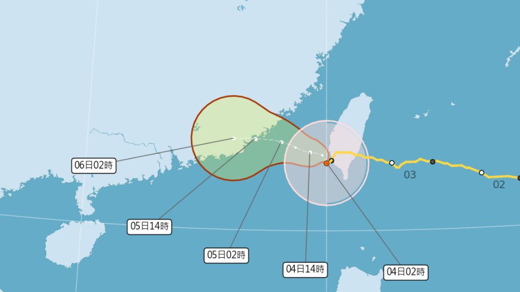 海葵颱風在臺南的西北西方約 70 公里之處。（圖／氣象局）