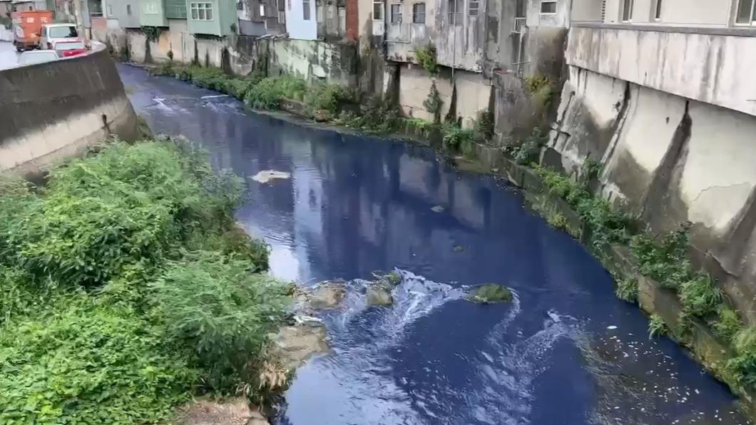 整條溪流被染成異常的深藍色。(圖/吳淑君提供)