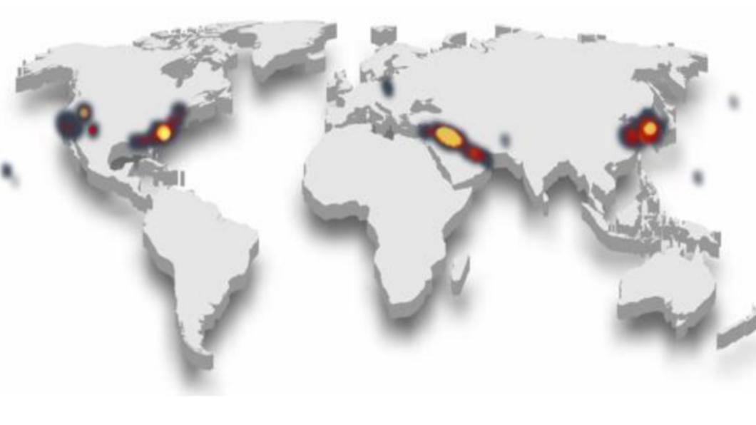 美國西南部、日本南部、阿拉伯半島都是熱點區域。(圖/翻攝自UAP reporting Trends報告)