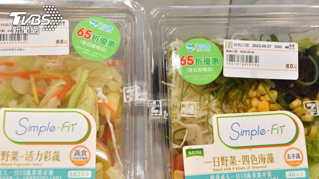 7-ELEVEN將到期前的鮮食商品貼上65折的標籤,成功減少剩食。(圖/胡瑞麒攝)