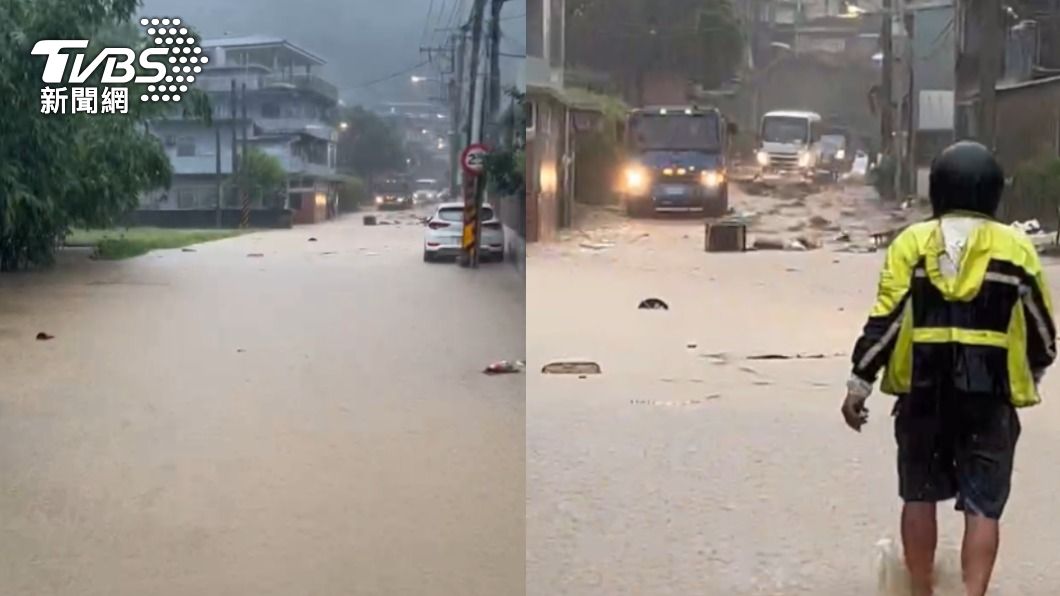 大雨狂炸新北!新店土石坍方馬路積黃泥水「垃圾全冲出」