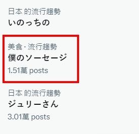 「我的香腸」成日本推特熱門關鍵字。(圖/翻攝自推特)