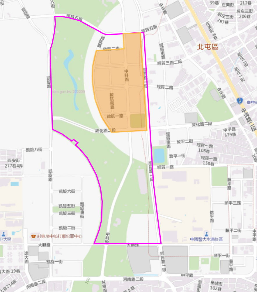 「落焰管制區（圖示桃紅色區域）」將實施交管。（圖／台中市政府提供）