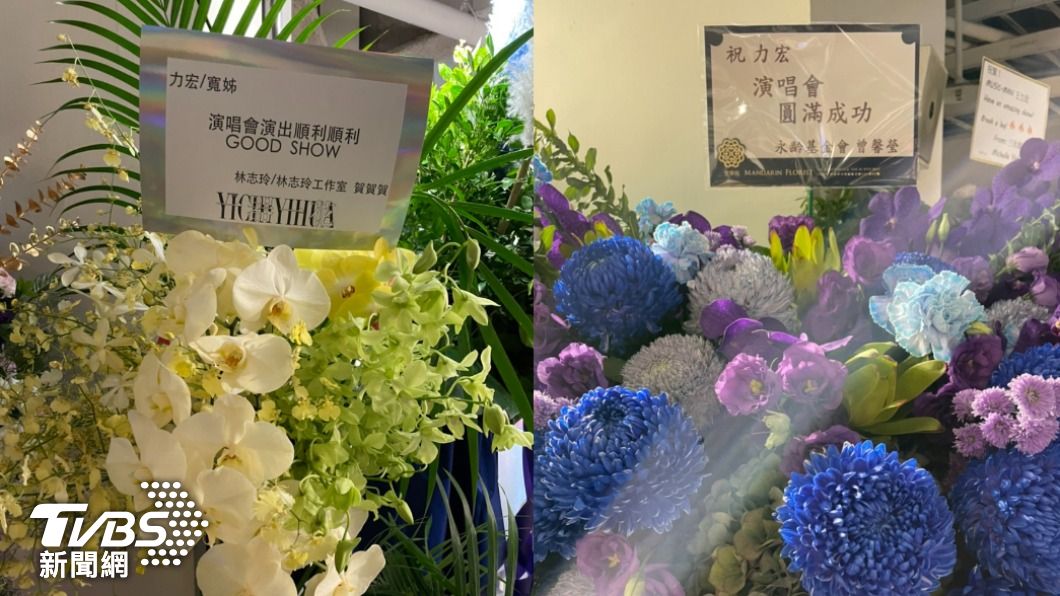 林志玲(左圖)和曾馨瑩的花籃。(圖/陳薈涵攝)