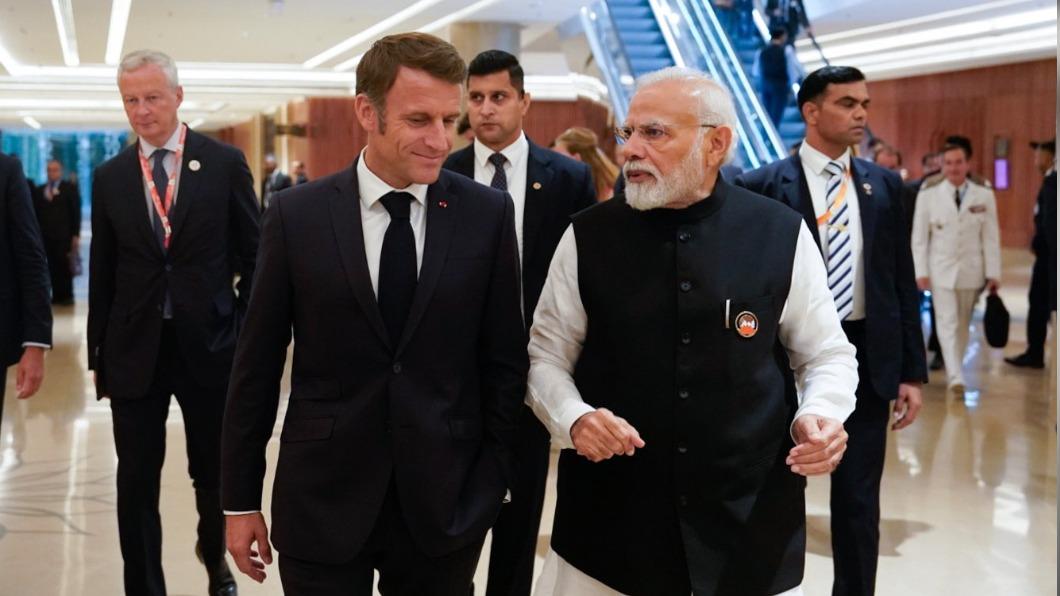 法國總統馬克宏和印度總理莫迪。(圖/翻攝自Twitter@EmmanuelMacron)