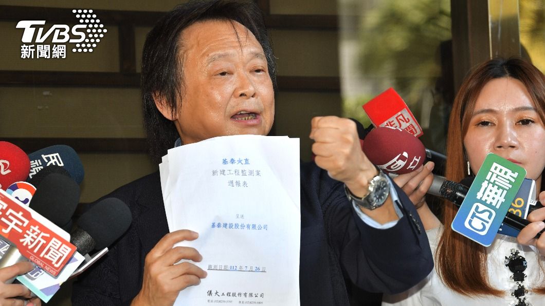 王世堅出示工地監測報告。(圖/胡瑞麒攝)
