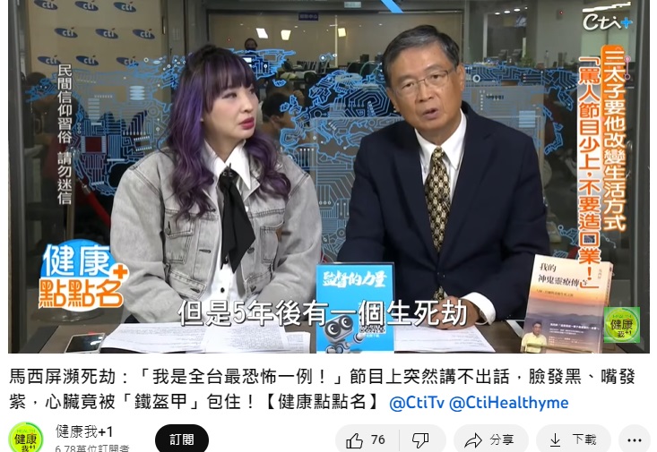 馬西屏被大師警告有生死劫。（圖／翻攝自健康我+1YT）