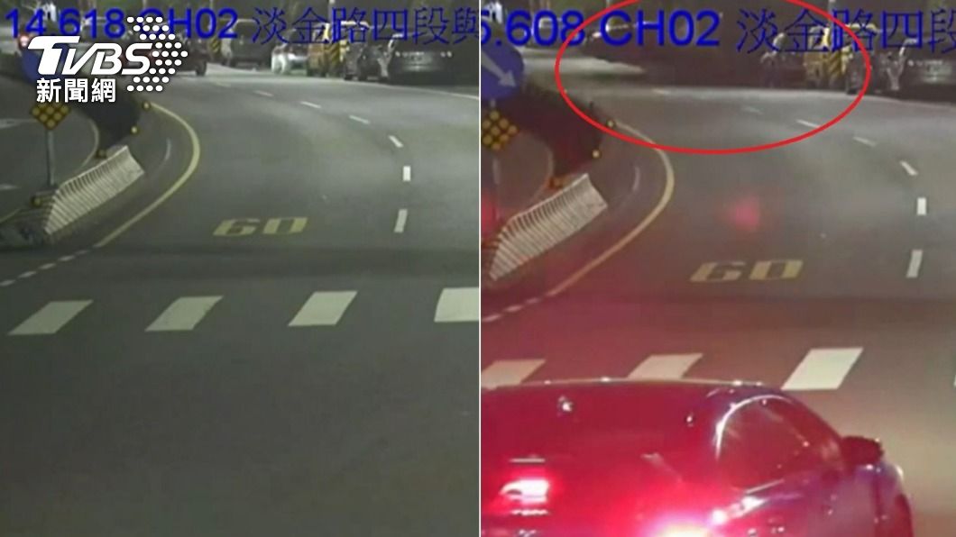 監視器拍下小轎車過彎失控瞬間。(圖/TVBS)