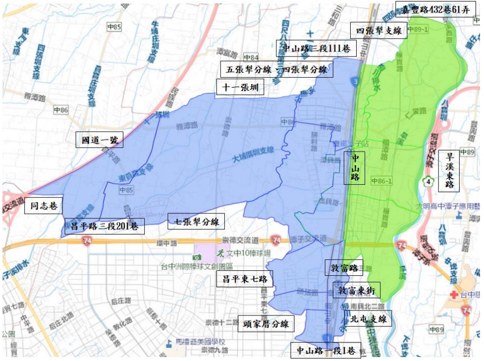 停水降壓區域圖。(圖/台中市政府提供)