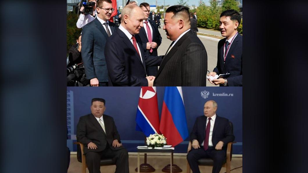 普欽與金正恩睽違4年5個月相見歡。(圖/翻攝自 推特)