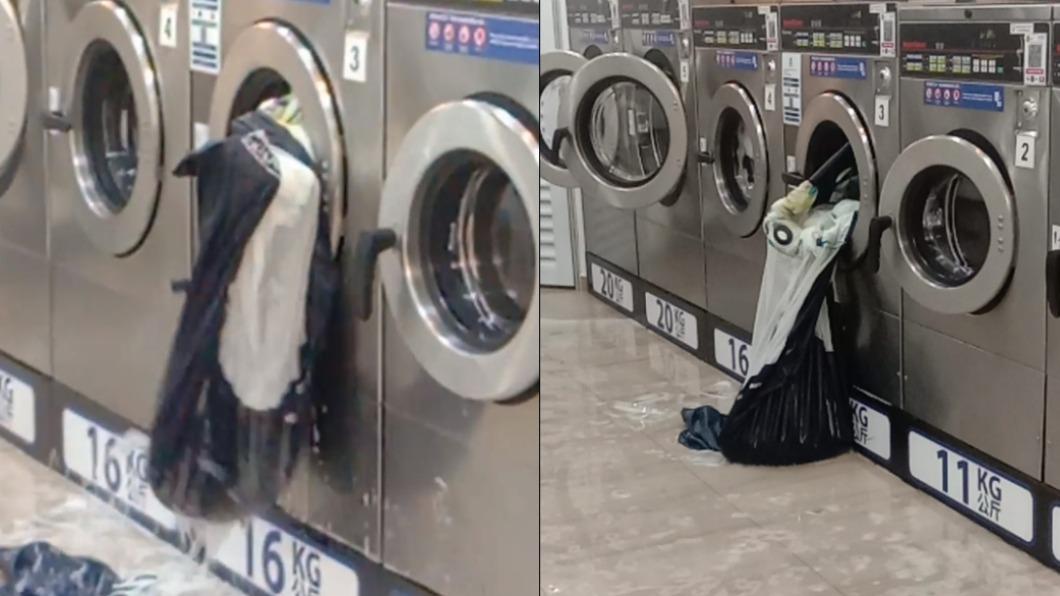 女子將「鐵架遊戲床」丟自助洗衣機!玻璃門秒炸裂、狂吐泡沫