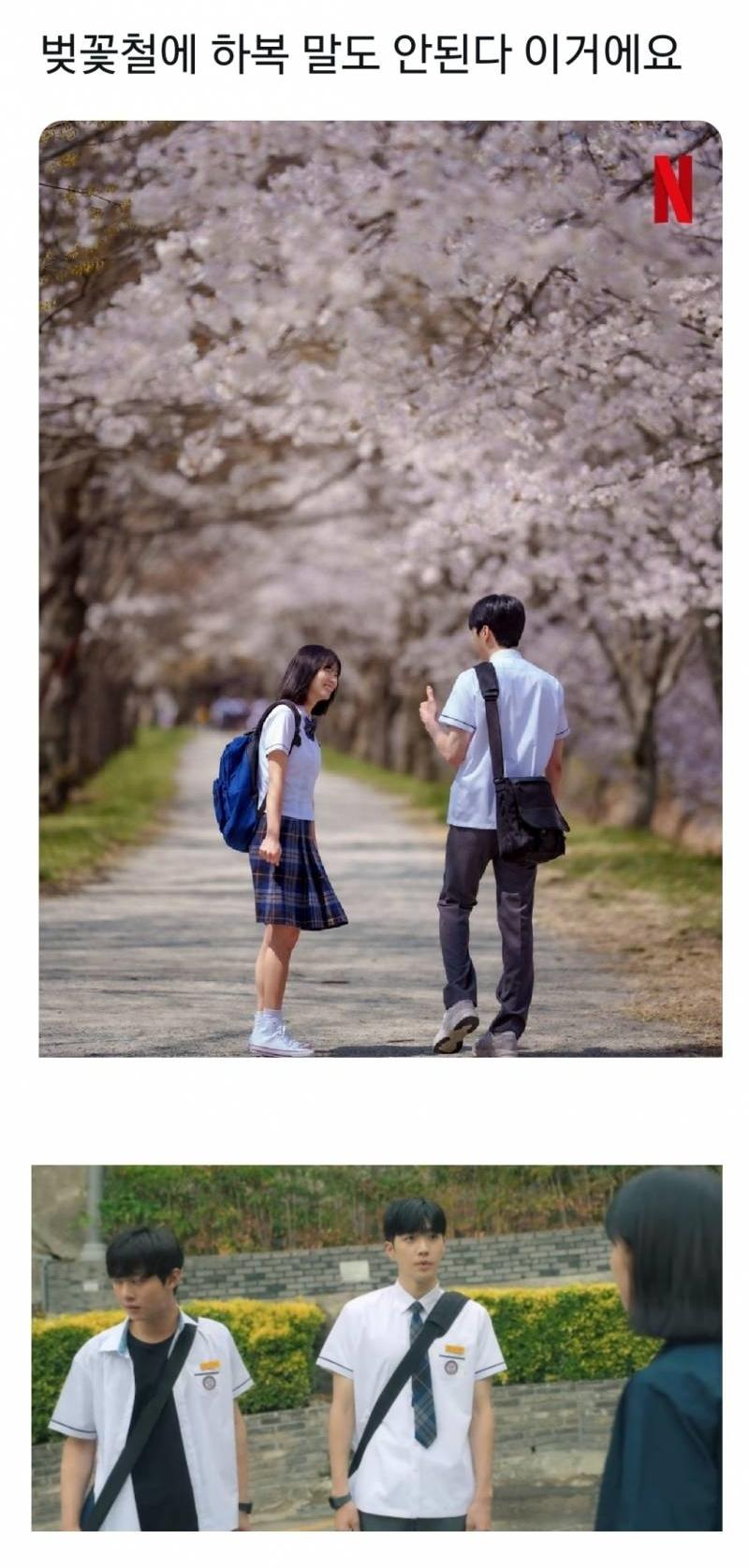 晚上氣溫只有個位數的初春卻穿著夏天制服。(圖/翻攝自instiz)