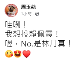 周玉蔻對賴佩霞參選表示意見。(圖/翻攝自周玉蔻臉書)