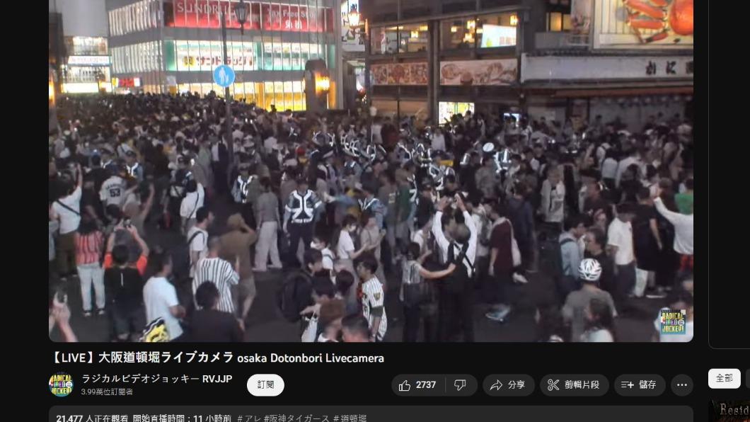 道頓堀人潮洶湧,2.1萬人關心虎迷怎麼慶祝。(圖/翻攝自YouTube)