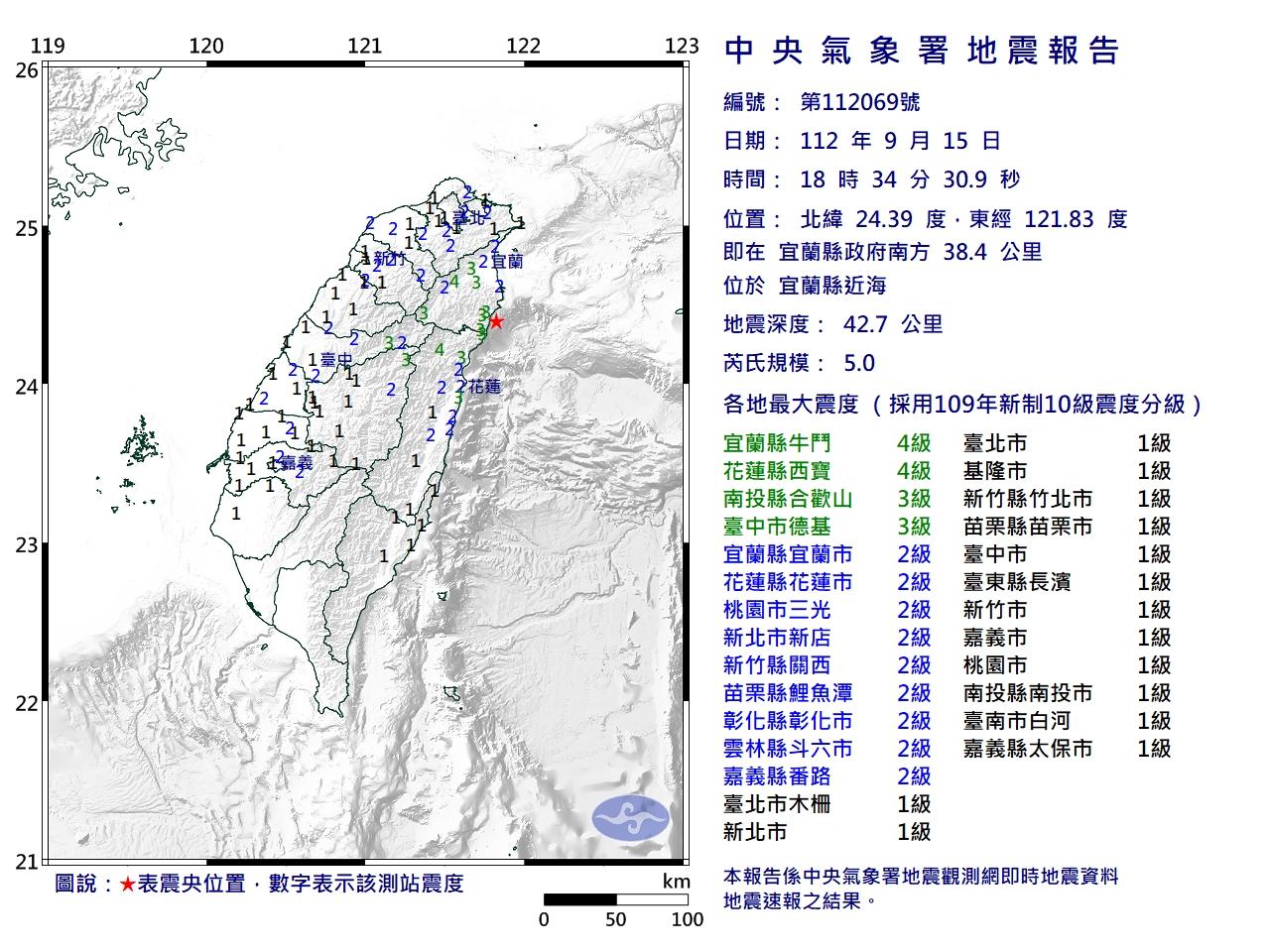 5秒內連2震。（圖／中央氣象局）