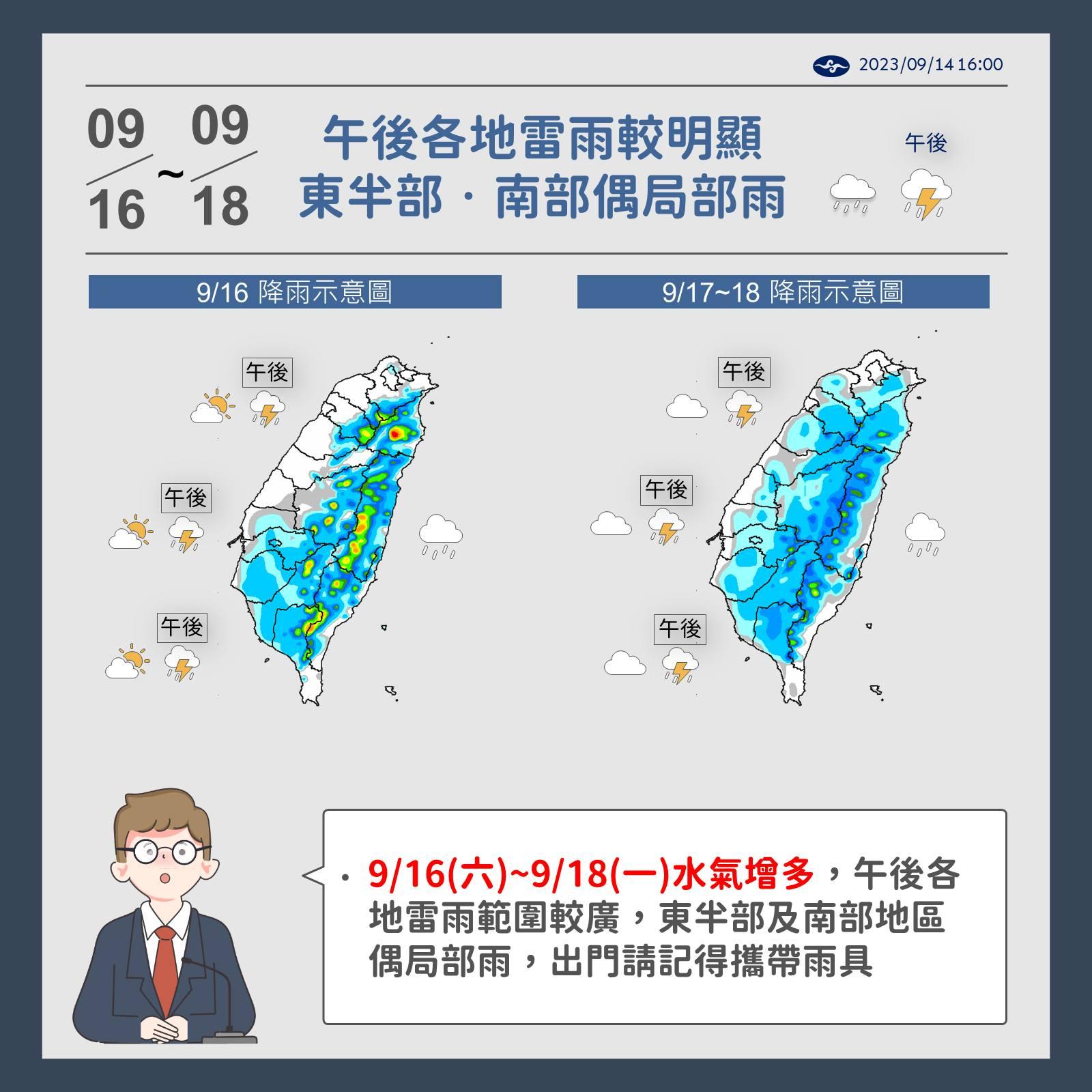 週末午後各地雷雨明顯。（圖／中央氣象署） 