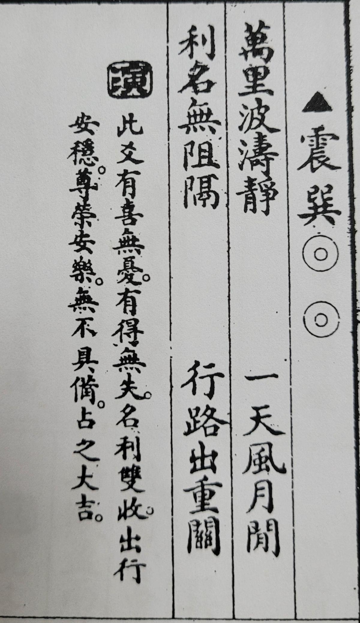 郭台銘運勢籤「震巽卦」。(圖/姜太公道場提供)