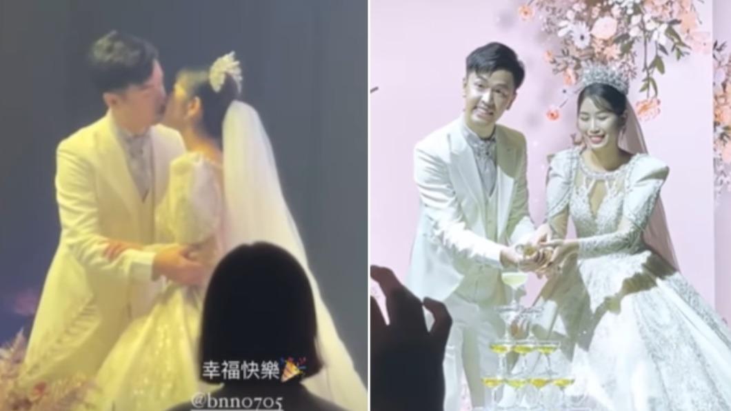 香蕉在婚禮上甜蜜親吻嬌妻。(圖/翻攝自IG)