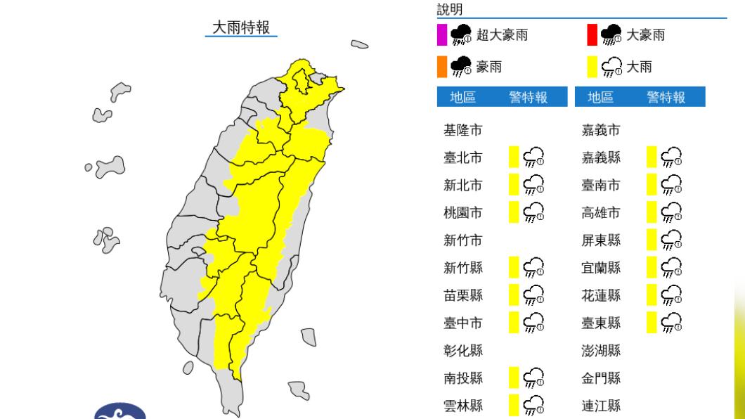 快訊/強對流發展!大台北當心強降雨 15縣市大雨特報