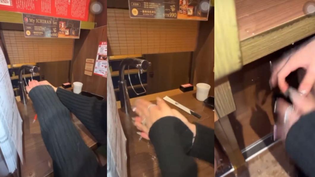 她吃一蘭拉麵在「桌上洗手」還潑到地板!超噁影片曝 網看傻