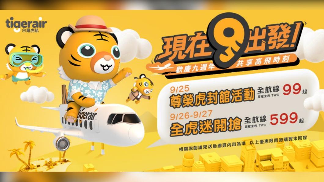 台灣虎航慶9週年全線單程99元。(圖/業者提供)