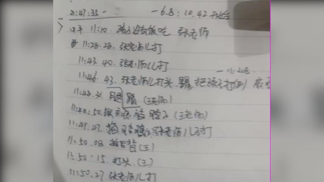 家長手抄紀錄下幼保員施暴時間點,足足寫了10多頁。(圖/翻攝自抖音)