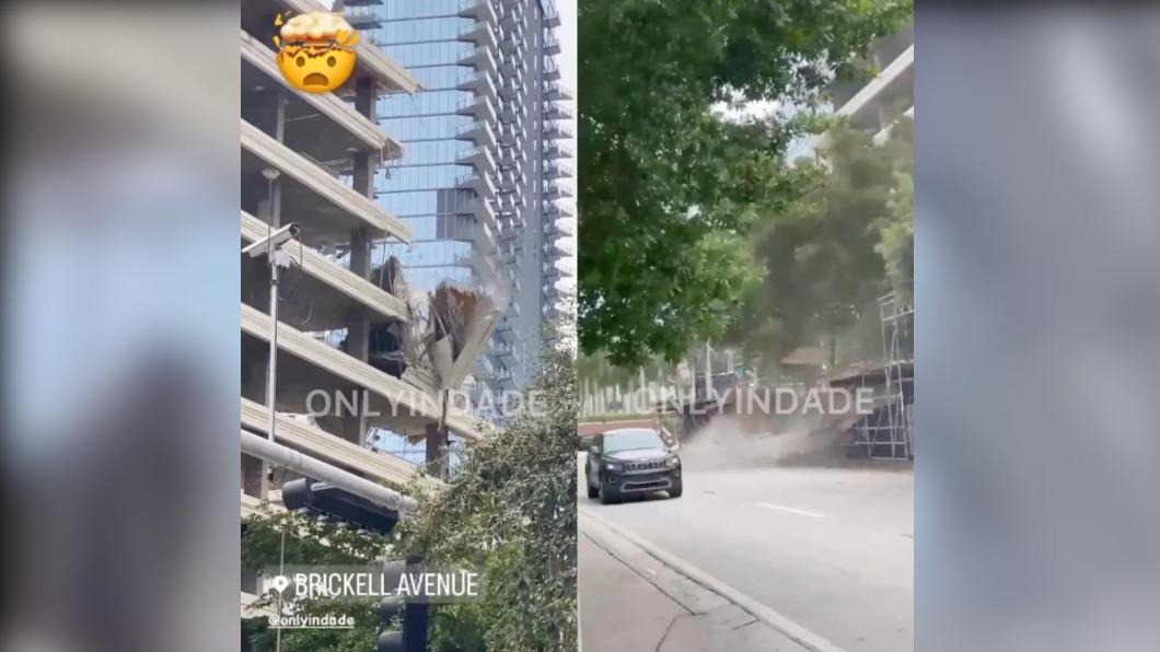 有片/悚!美建築工地拆除 廢料高空掉落險砸爆車