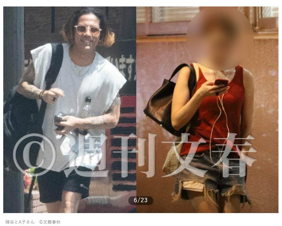 日本狗仔直擊降谷建志的外遇對象A女(右)。(圖/翻攝自週刊文春)